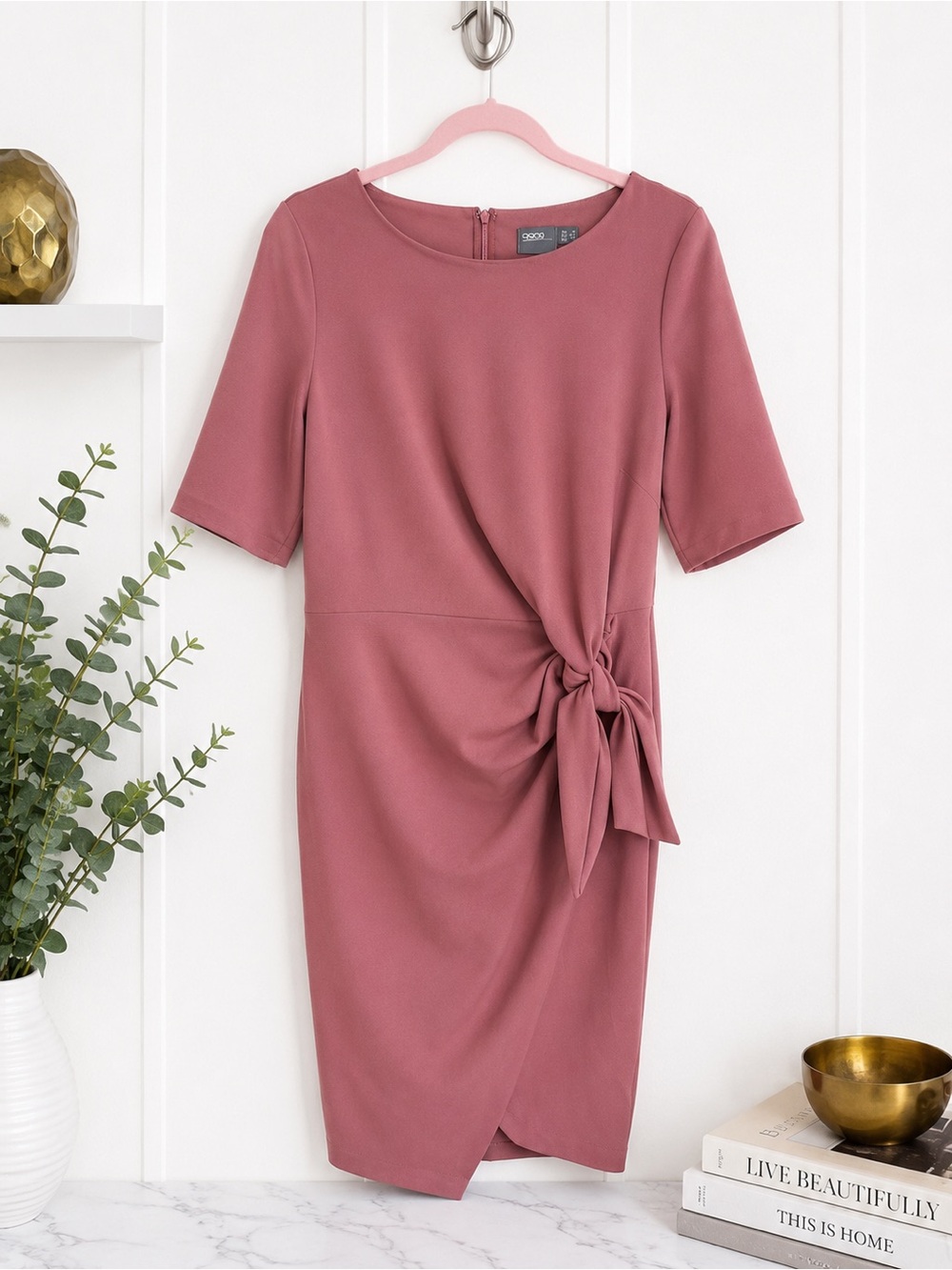 ASOS Mauve Pink Side-Tie Midi Sheath Dress – Size 12
